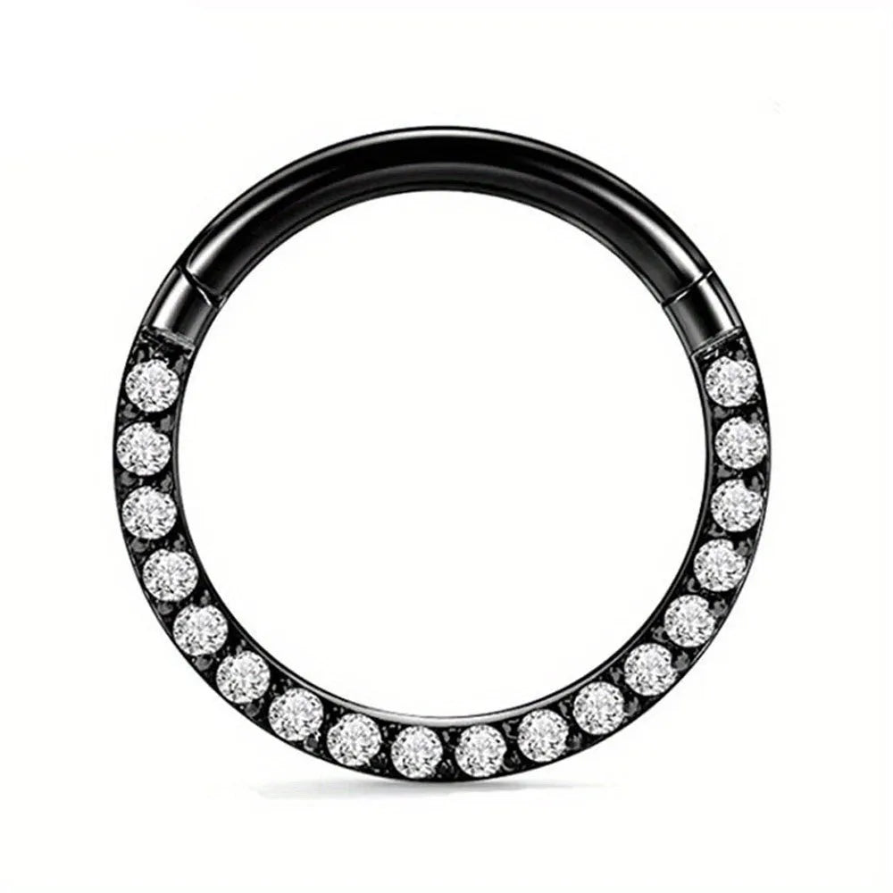 Stainless steel seamless nose ring with diamond accent in multiple colour finishes and sizes