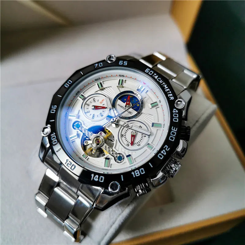 Automatic mechanical watch for men with 12mm stainless steel case in various colour combinations