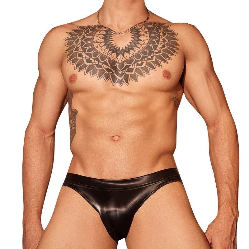 Men's black shark skin lace briefs with European and American fit design