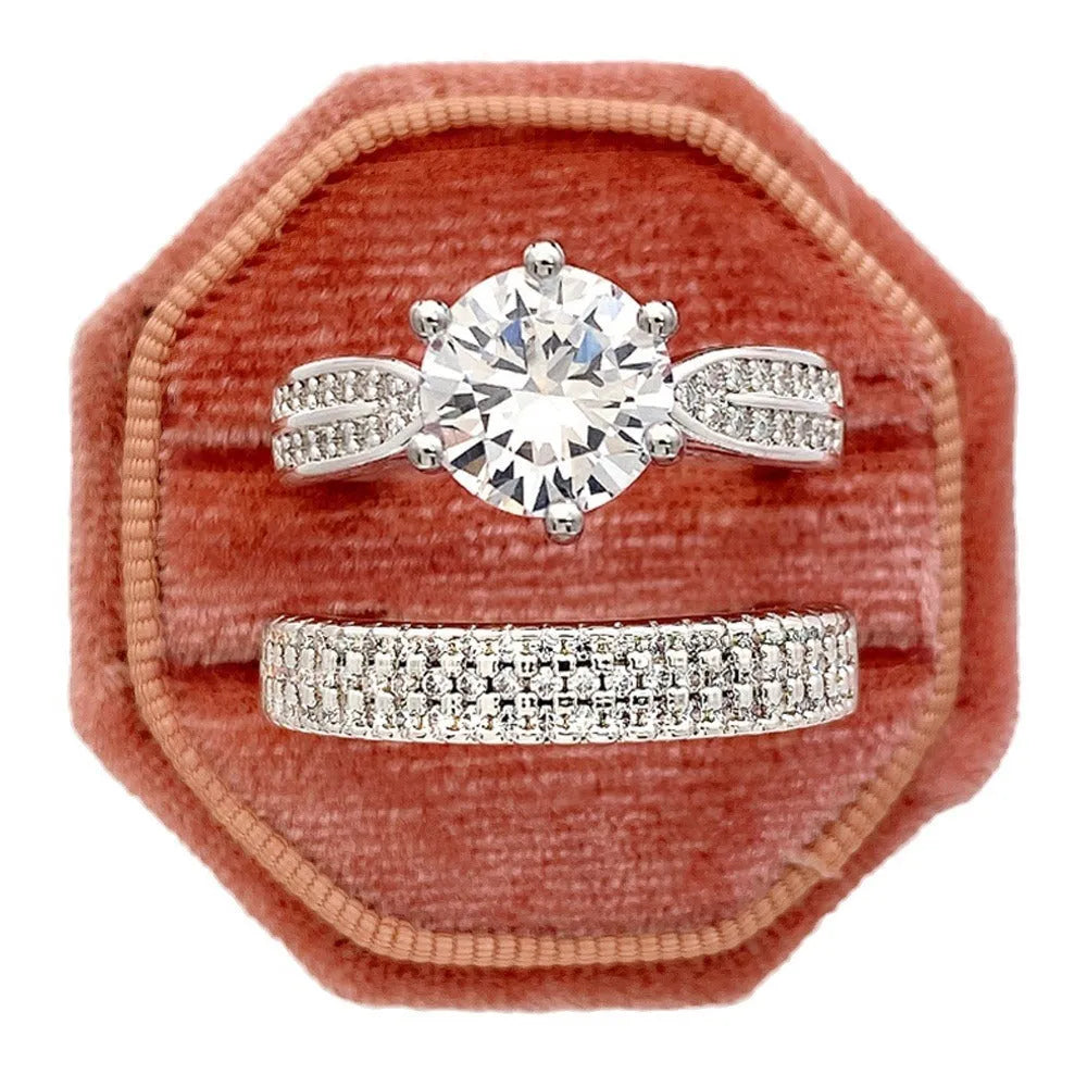 White gold colour combined ring and bracelet jewellery with geometric shape and round elements