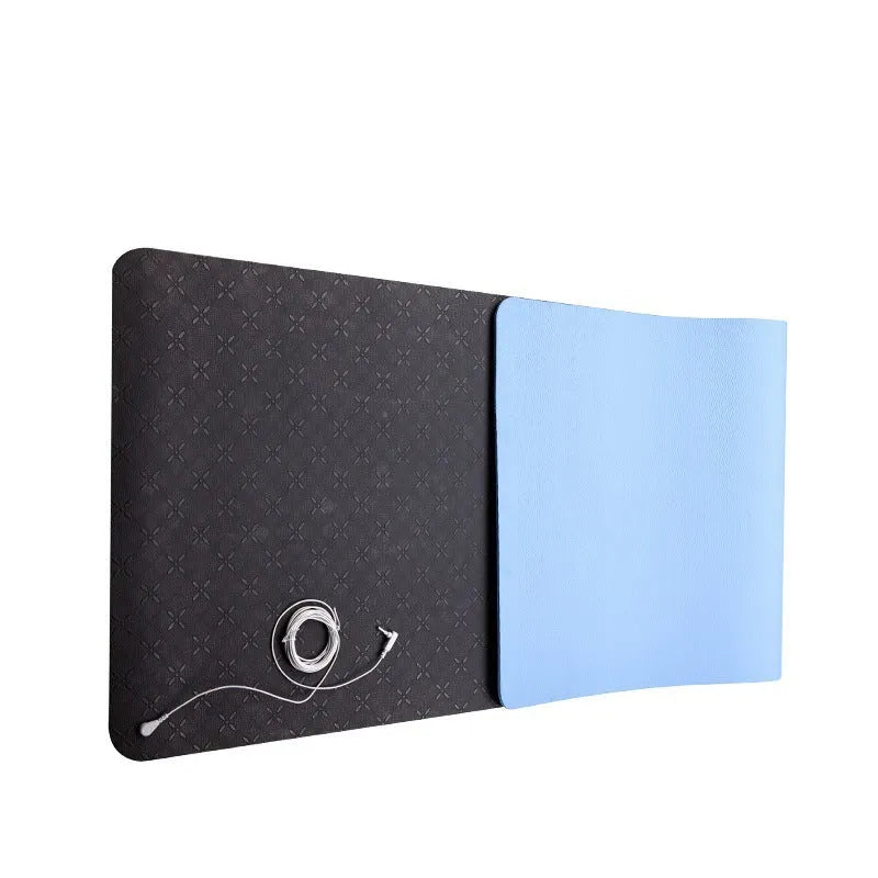 Blue floral pattern conductive yoga mat with grounding wire measuring 182x61cm