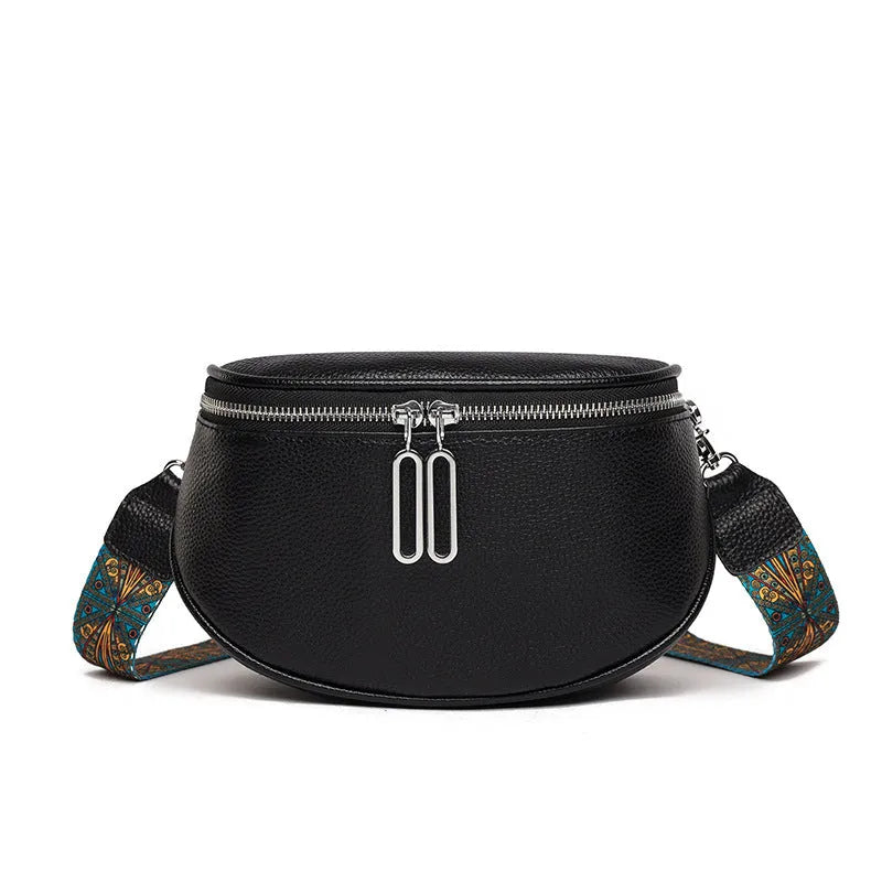 Women's soft PU leather messenger bag in saddle shape design with single shoulder strap