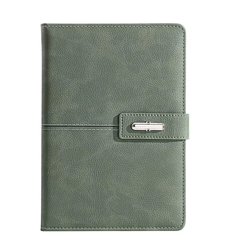 A5 notebook with imitation leather cover in multiple colour options including black, red, green, blue, and orange.