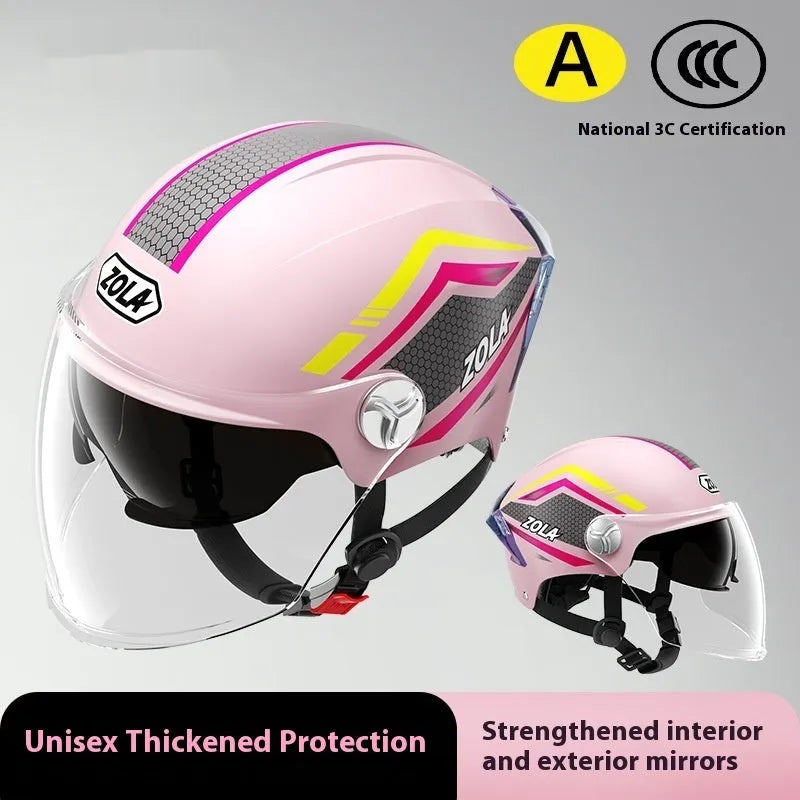 3C-certified ABS plastic motorcycle half helmet shown in a light brown double mirror colour.