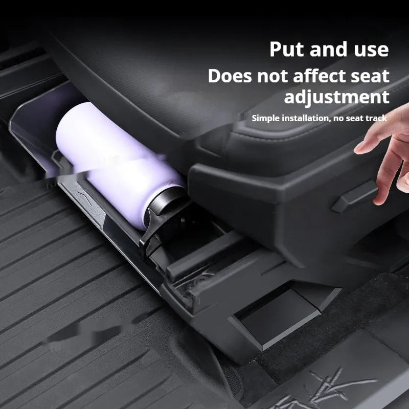 Tesla Model Y front seat lower storage box with silica gel pad and carry handle