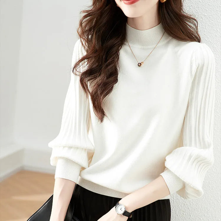 Slim fit half turtleneck shirt in core-spun yarn with spandex, regular sleeves, 50cm length