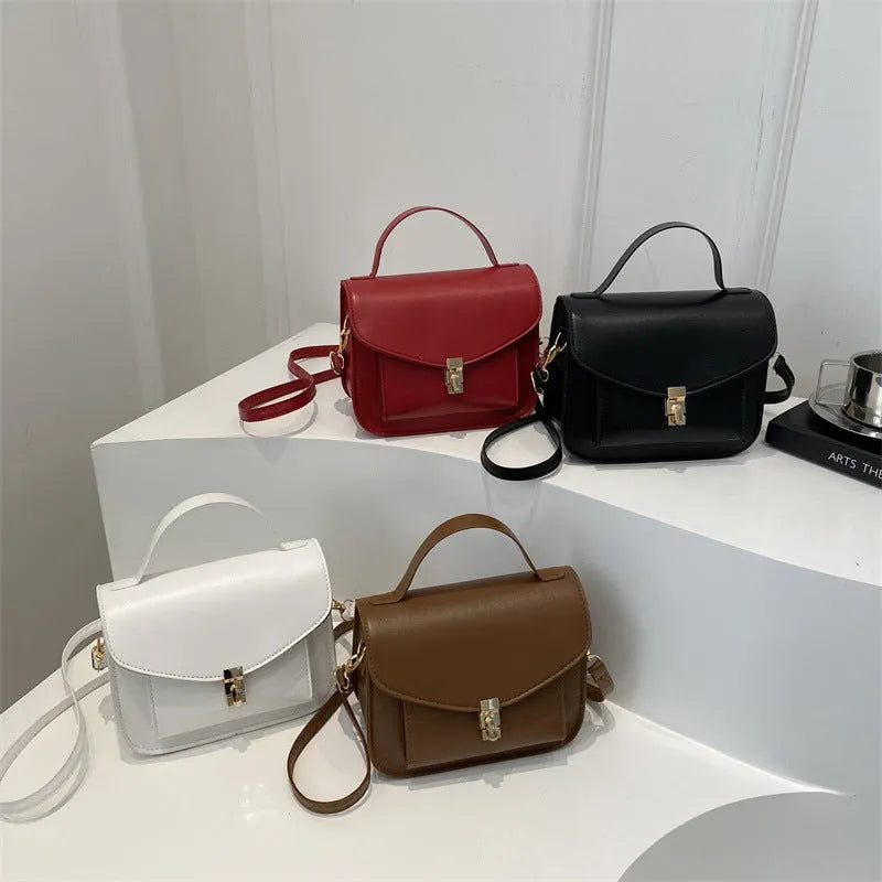 Retro style PU leather messenger bag in horizontal square shape with sandwich pocket design