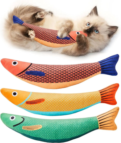 Green fish-shaped cat toy with organic catnip filling for indoor exercise