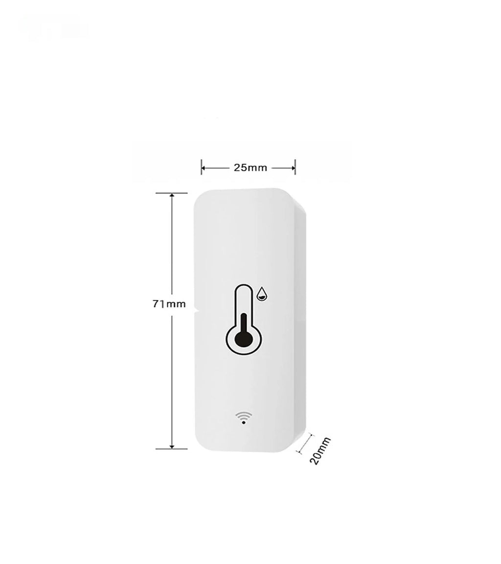 Compact white ABS plastic WiFi Zigbee temperature and humidity sensor for Tuya smart homes.