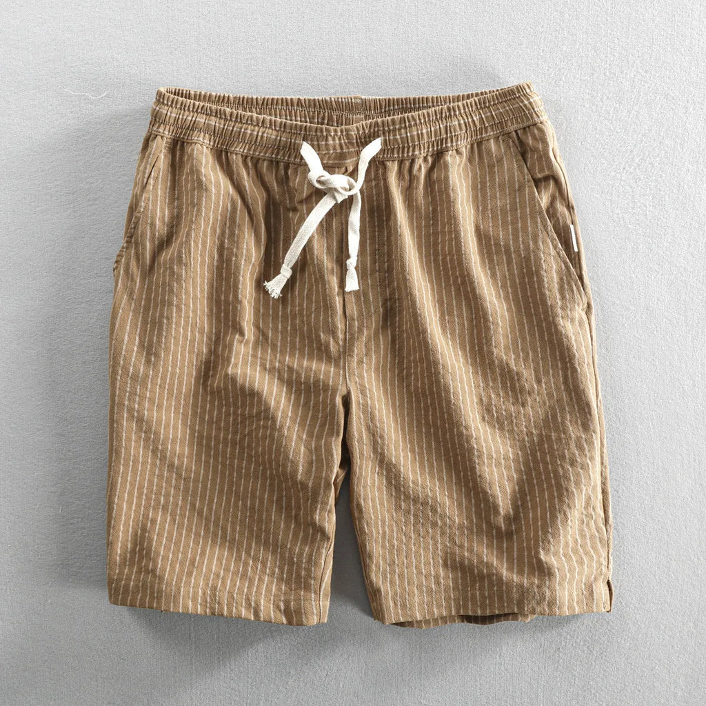 Men's striped cotton casual shorts with elastic mid waist in multiple colour options