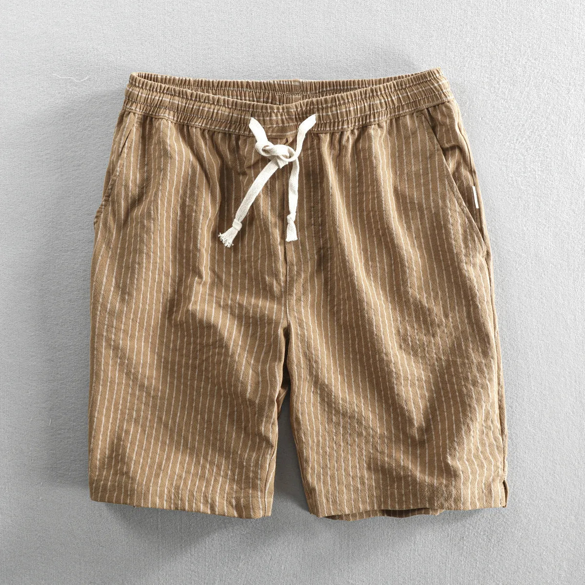 Men's striped cotton casual shorts with elastic mid waist in multiple colour options