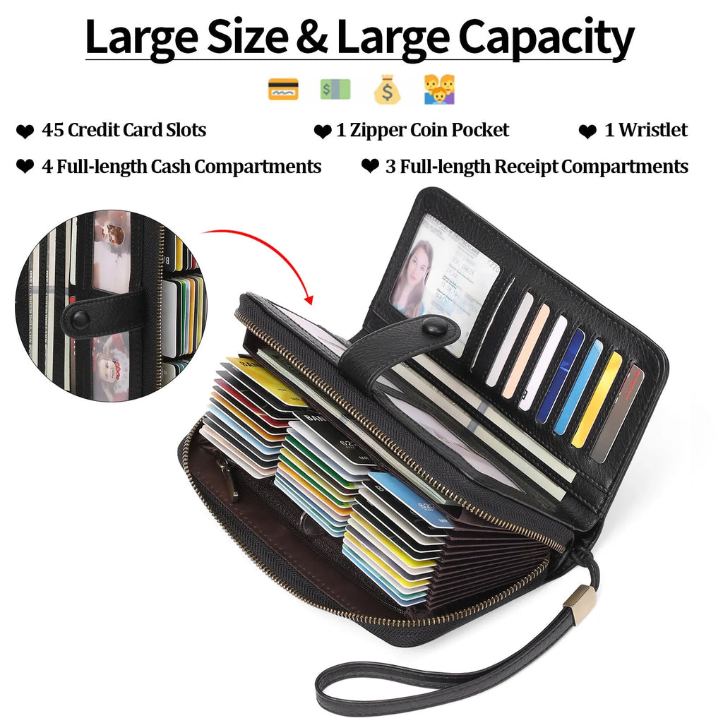 Women's expanding card holder wallet with anti-theft swiping function in multiple colour options