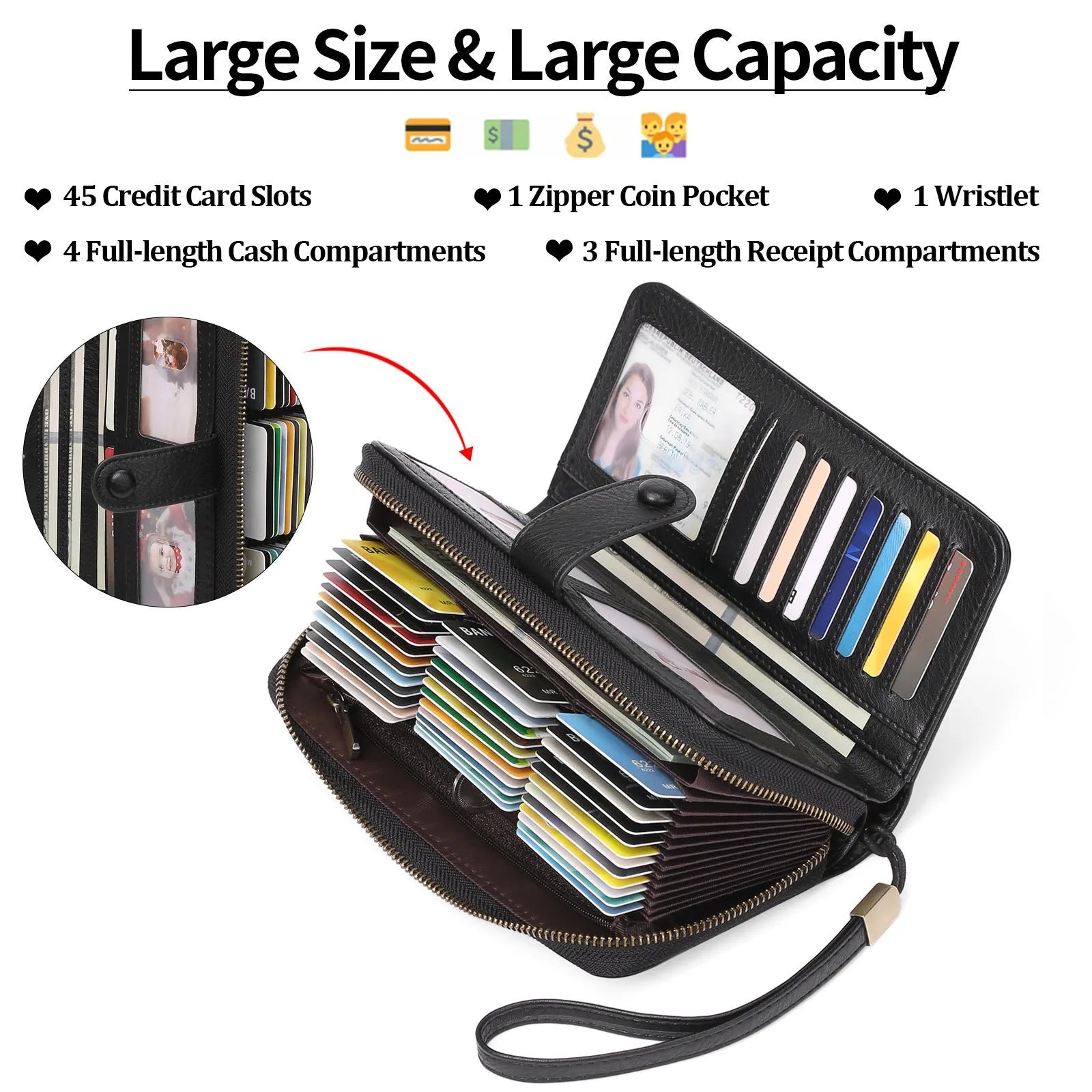 Women's expanding card holder wallet with anti-theft swiping function in multiple colour options