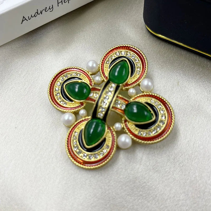 Medieval baroque cross crystal brooch in zinc alloy with antique styling