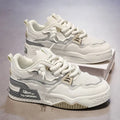 Men's board shoes with rubber soles in white and yellow, white and black, and beige colour options