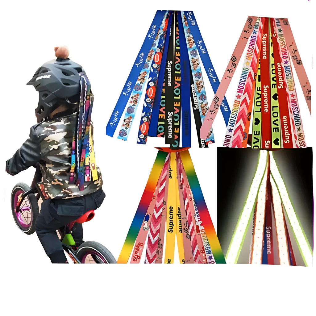 A decorative streamer ribbon accessory for attaching to a child's roller skating, ski, or balancing car helmet.