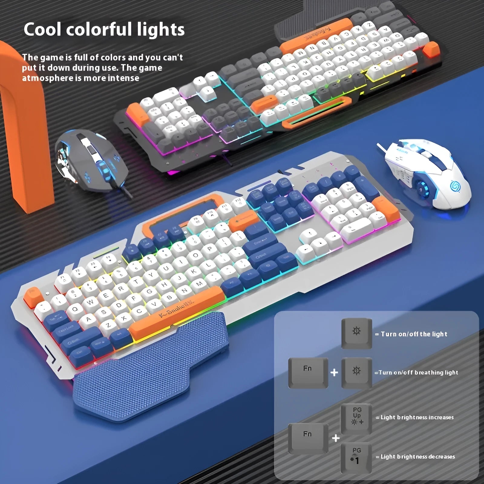 Blue and grey wired gaming keyboard and mouse combo with 1.5 metre cable