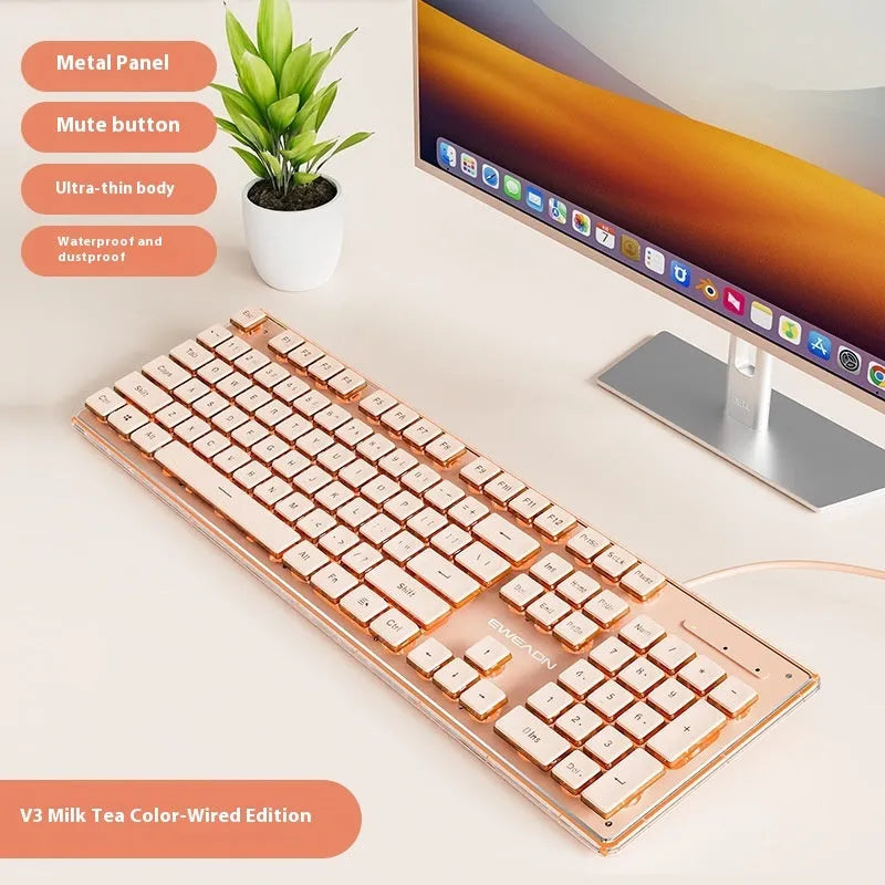 Prewalker V3 mute mechanical feeling keyboard and mouse set in retro green colour on a desk.