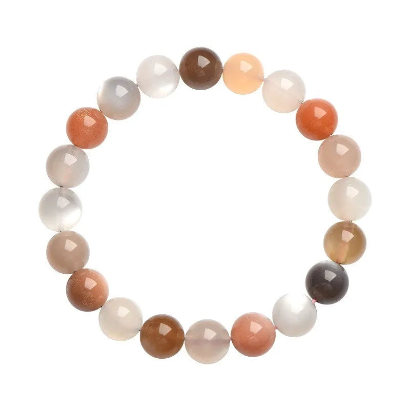 Natural moonstone bracelet with 8mm colourful moon light beads on wrist