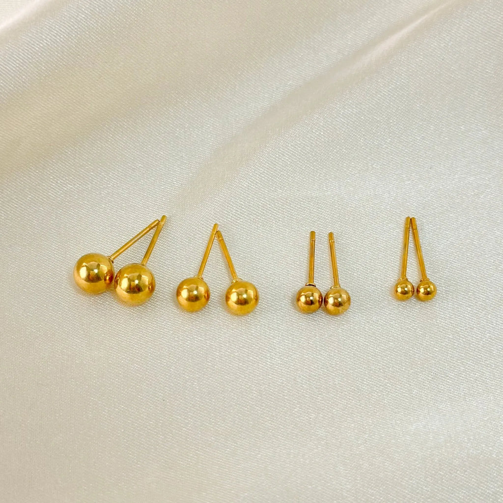 Stainless steel ball stud earrings with geometric round design in gold or silver electroplated finishes