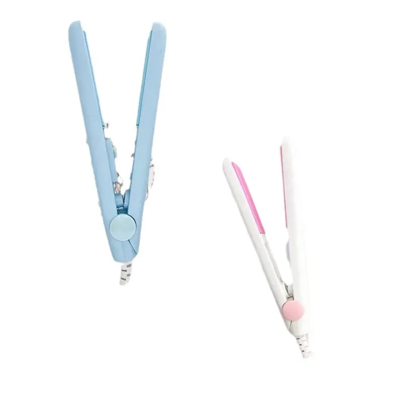 Mini hairdressing splint straightening iron for bangs styling with storage box in blue, pink, purple, white, or yellow colours