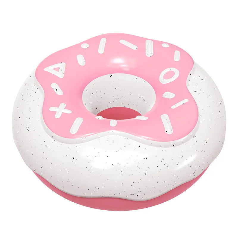 TPR donut dog chew toy with crunchy squeaker for teeth cleaning in pink, chocolate and yellow colours