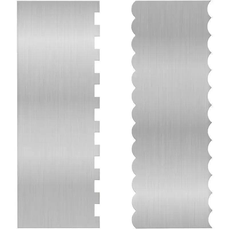 Stainless steel cake scraper with multiple polygon-patterned edges for decorating