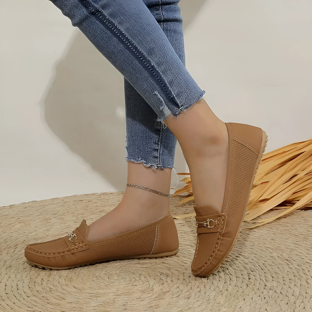 Women's plus size flat casual shoes in artificial PU available in white, black and khaki colours