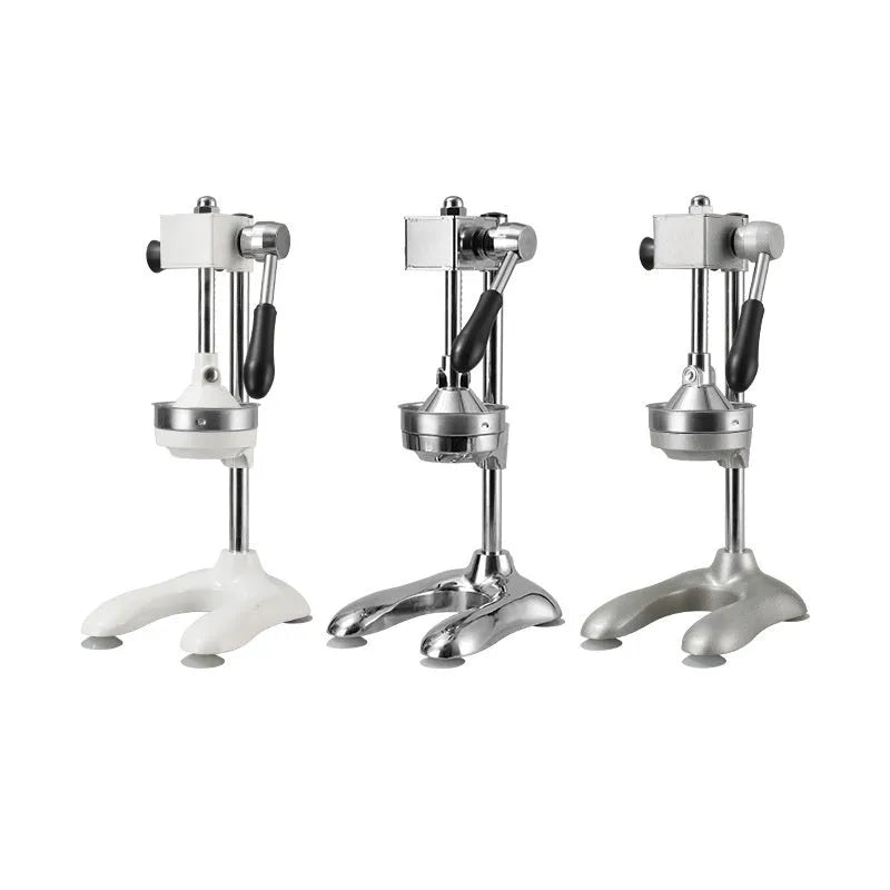 Vertical stainless steel manual juicer with multiple colour and tip options for household citrus juicing