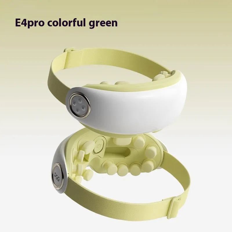 Bluetooth rechargeable eye hot compress massage device in purplish grey, green, or ink grey colour.