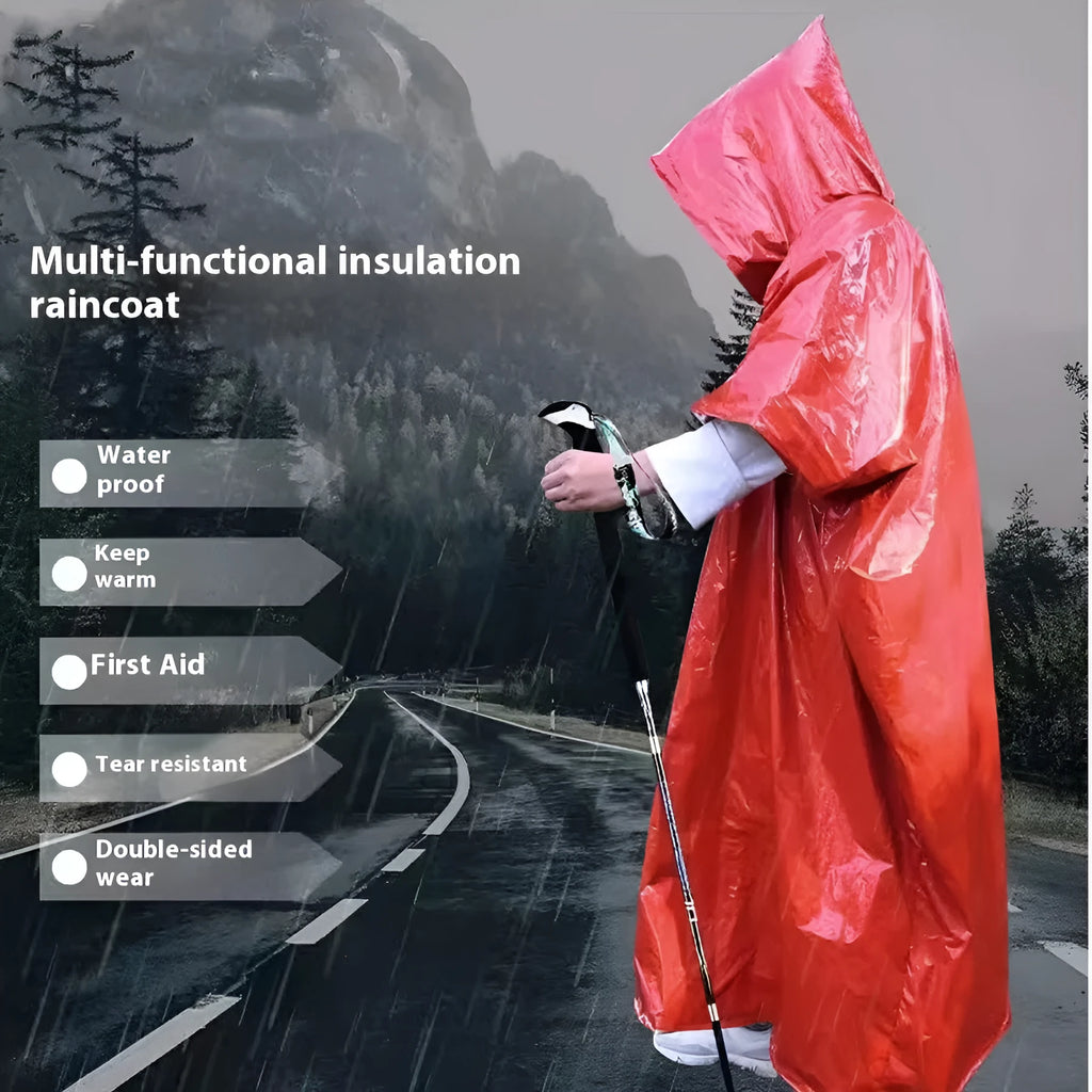 Marathon Wild Cross-country Raincoat in orange colour laid flat showing its 100x130cm size.