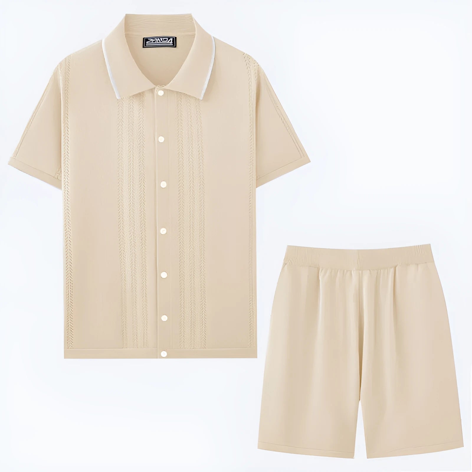 Tencel knit business casual two-piece set with short sleeve top and shorts in multiple colours.