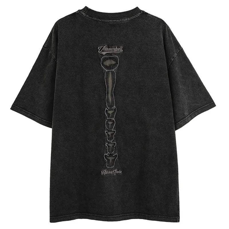 Skull print cotton t-shirt with drop-shoulder sleeves in black colour