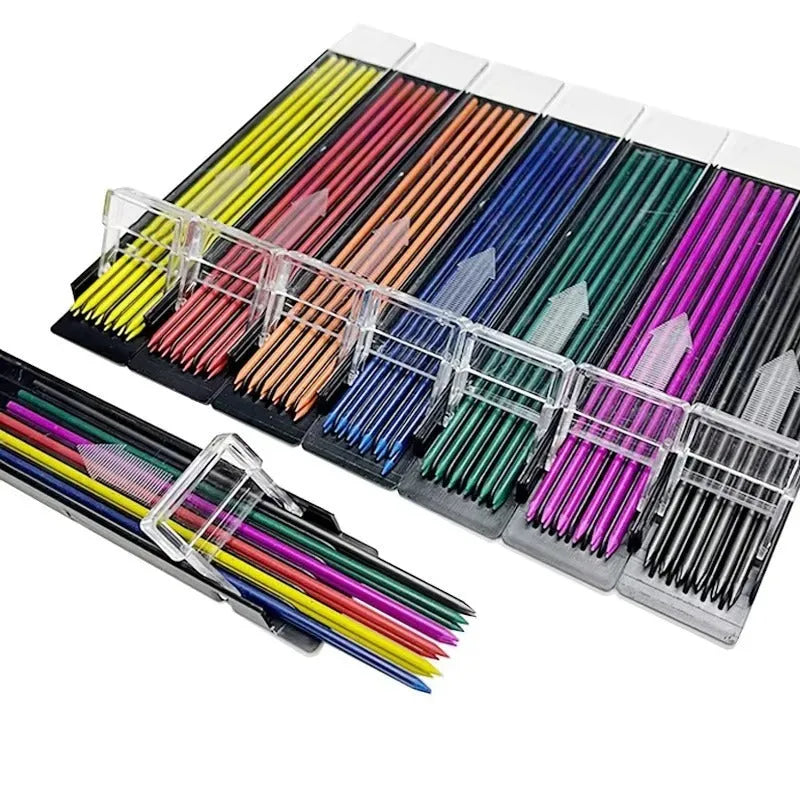 Box of 12 colourful mechanical pencil refill leads for 0.5mm pencils in black blue green orange purple red white yellow