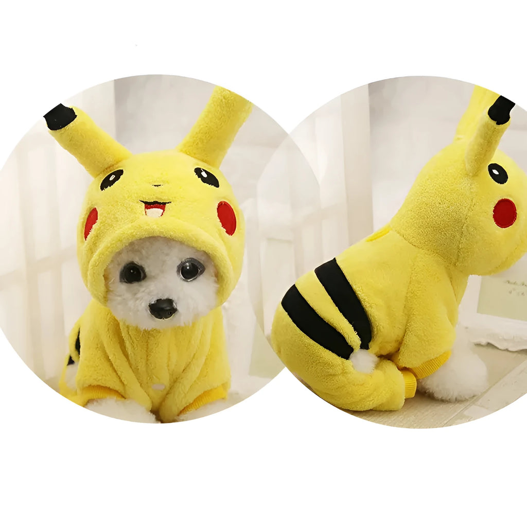 Fleece hooded cat coat for small dogs and cats in cartoon cosplay style