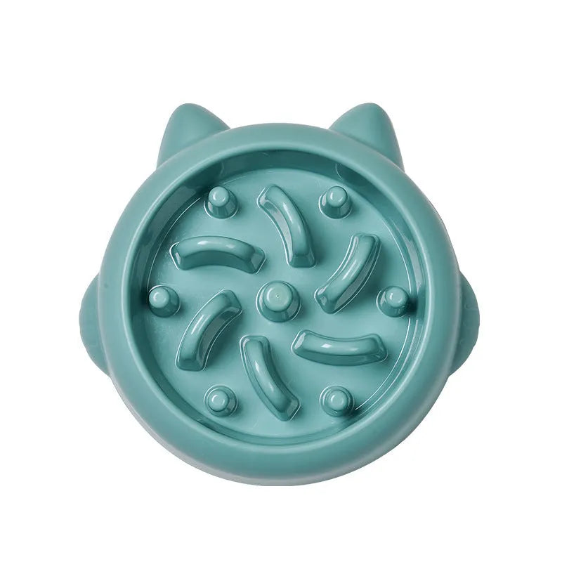 Green slow feeder dog bowl with maze ridge pattern for anti-gulping feeding