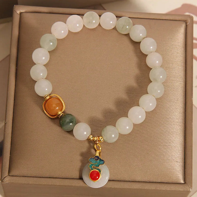 Women's ice jade crystal bracelet with Xiangyun peace buckle and pearl decorative elements