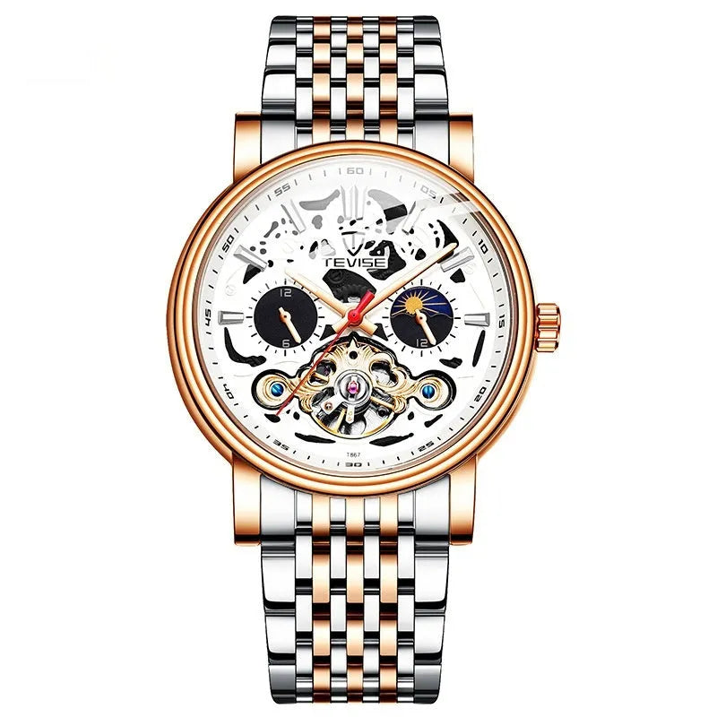 Men's waterproof luminous mechanical watch with tourbillon movement and skeleton dial