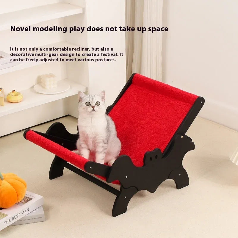 Black and red wooden cat recliner bed for pets