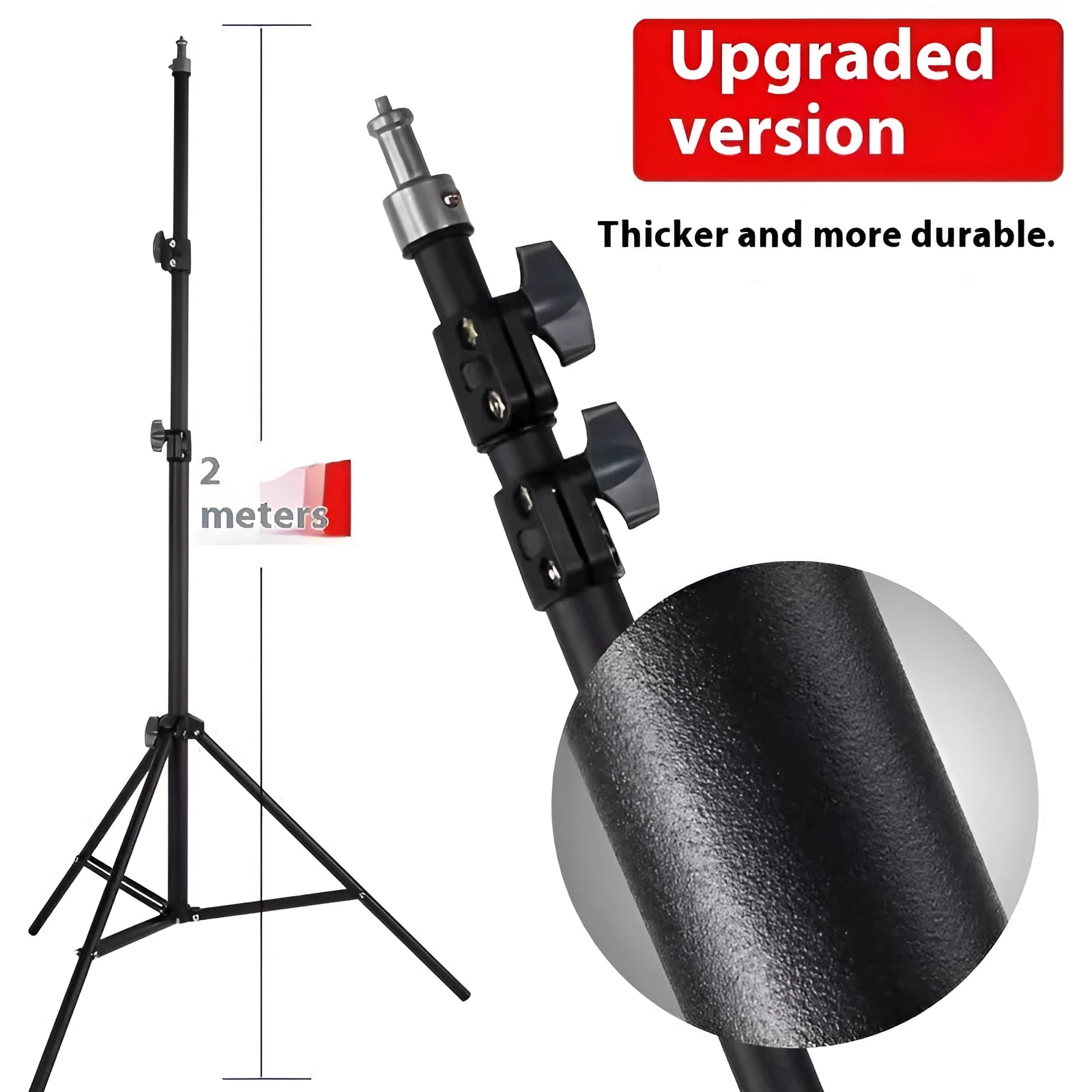 Tripod light stand with mobile phone holder showing adjustable height and frosted legs