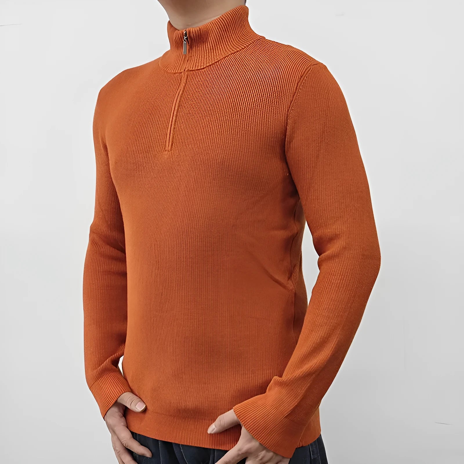 Men's cotton blend half-turtleneck zipper sweater in British style for leisure wear