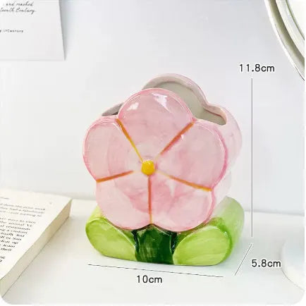 Ceramic flower pen holder storage box with floral pattern, dimensions 11.8x5.8x10cm