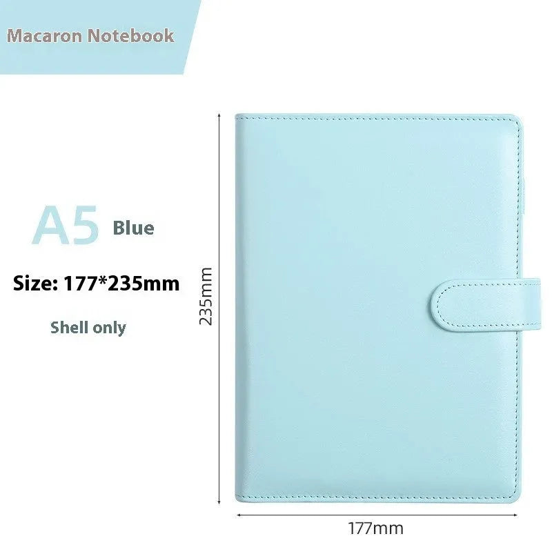 A5 PU leather zip-closure notebook shell in a solid colour, shown closed, for loose-leaf binders.