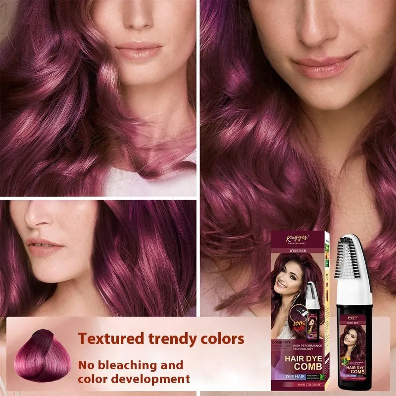 Three tubes of hair dye cream in brown, dark brown and wine red colours for at-home hair colouring