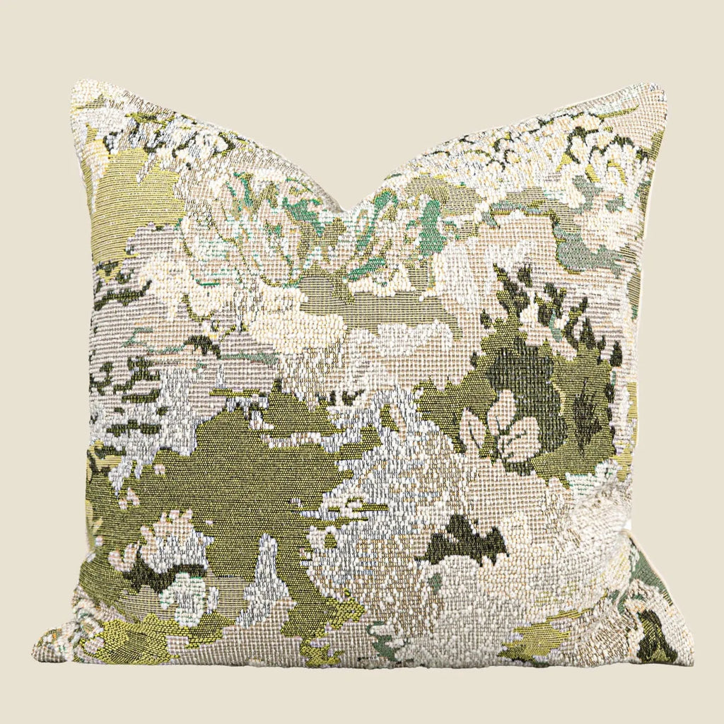 Green wool blended cushion with abstract floral pattern in French antique Chinese style