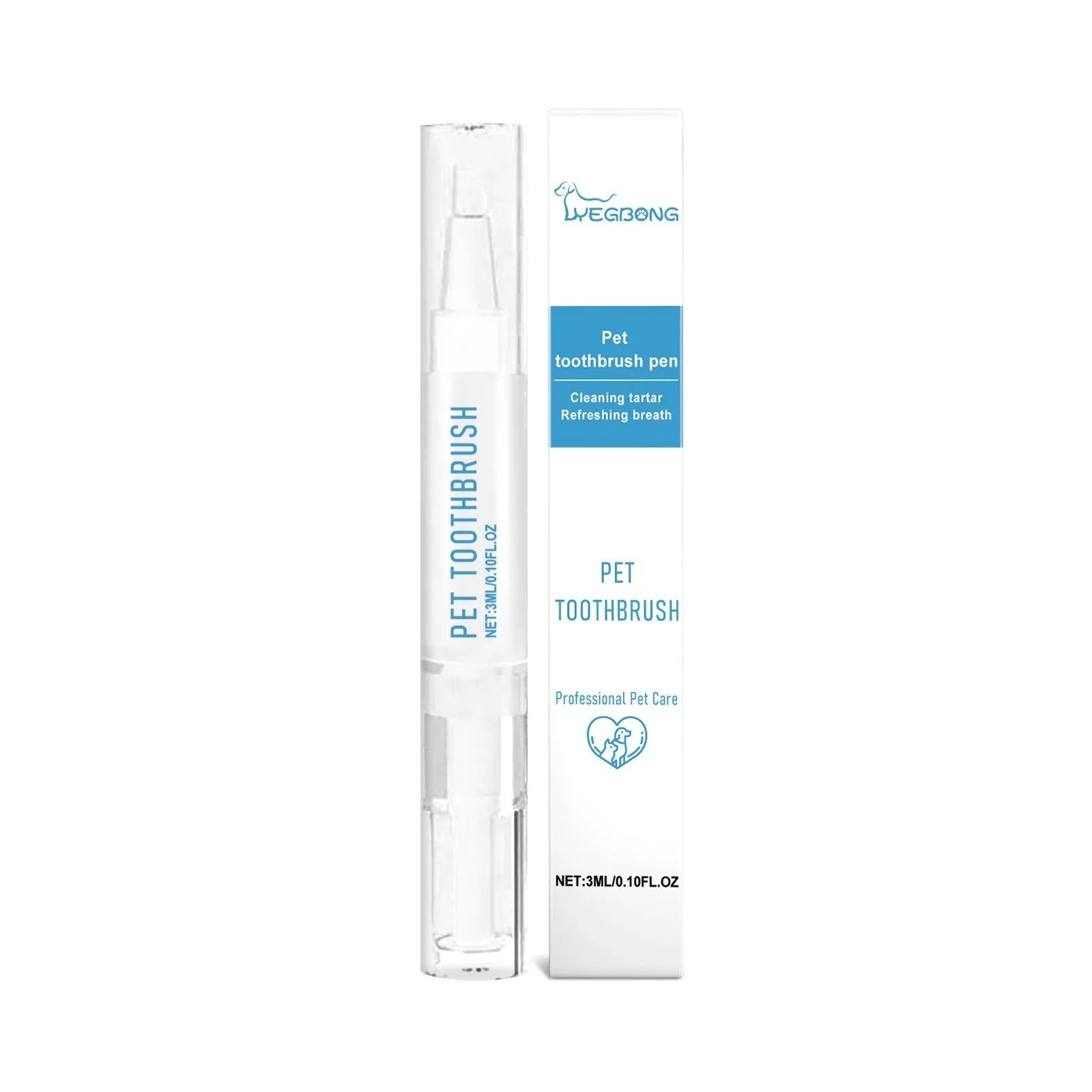 Soft-bristle pet toothbrush pen with integrated 3ml gel reservoir for cat and dog dental care