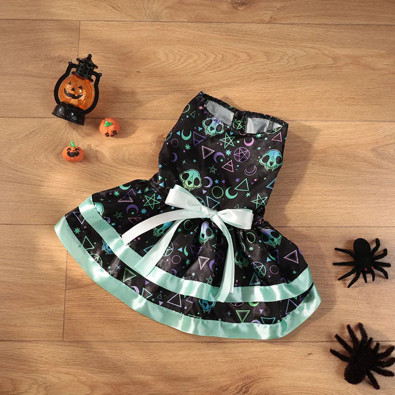 Halloween pet skirt dog costume with colourful pumpkin and skull designs
