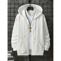 Men's plus-sized casual hooded sweater cardigan in black, 100% polyester, long sleeves, sizes 1XL-6XL