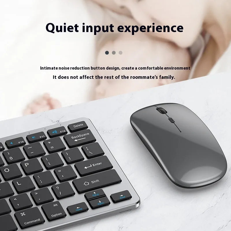 Ultra-thin wireless keyboard and silent mouse combo in black, gunmetal or silver with rechargeable design