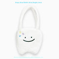 White plush shoulder tote bag with cute teeth pattern and zipper opening